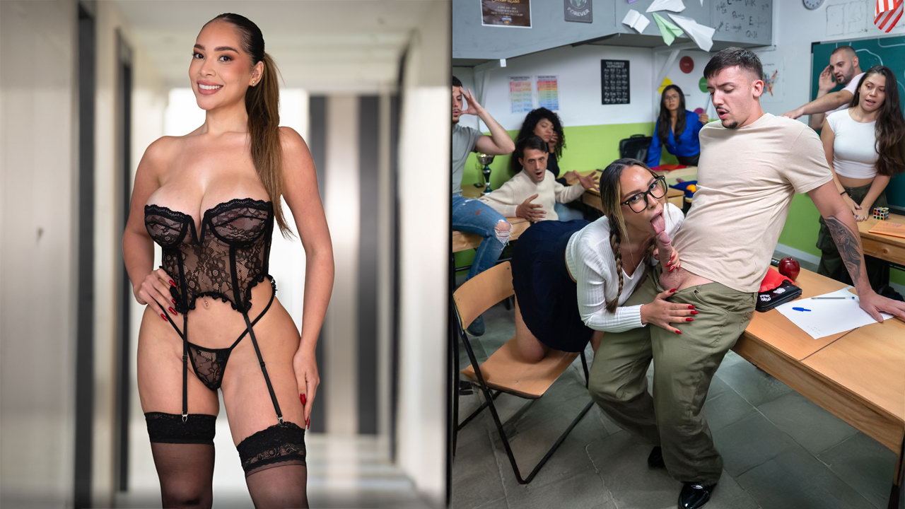 La zorra más caliente de la clase chupando polla en medio del aula